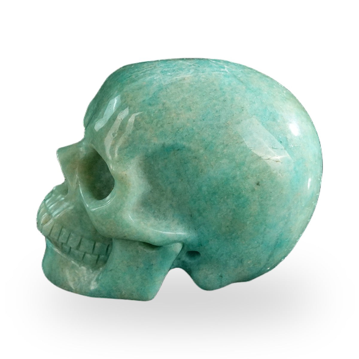 Kindred Vein 3" Amazonite Hand Carved Crystal Realistic Skull Sculpture (SKU: SKH30AA01) - Photo 6