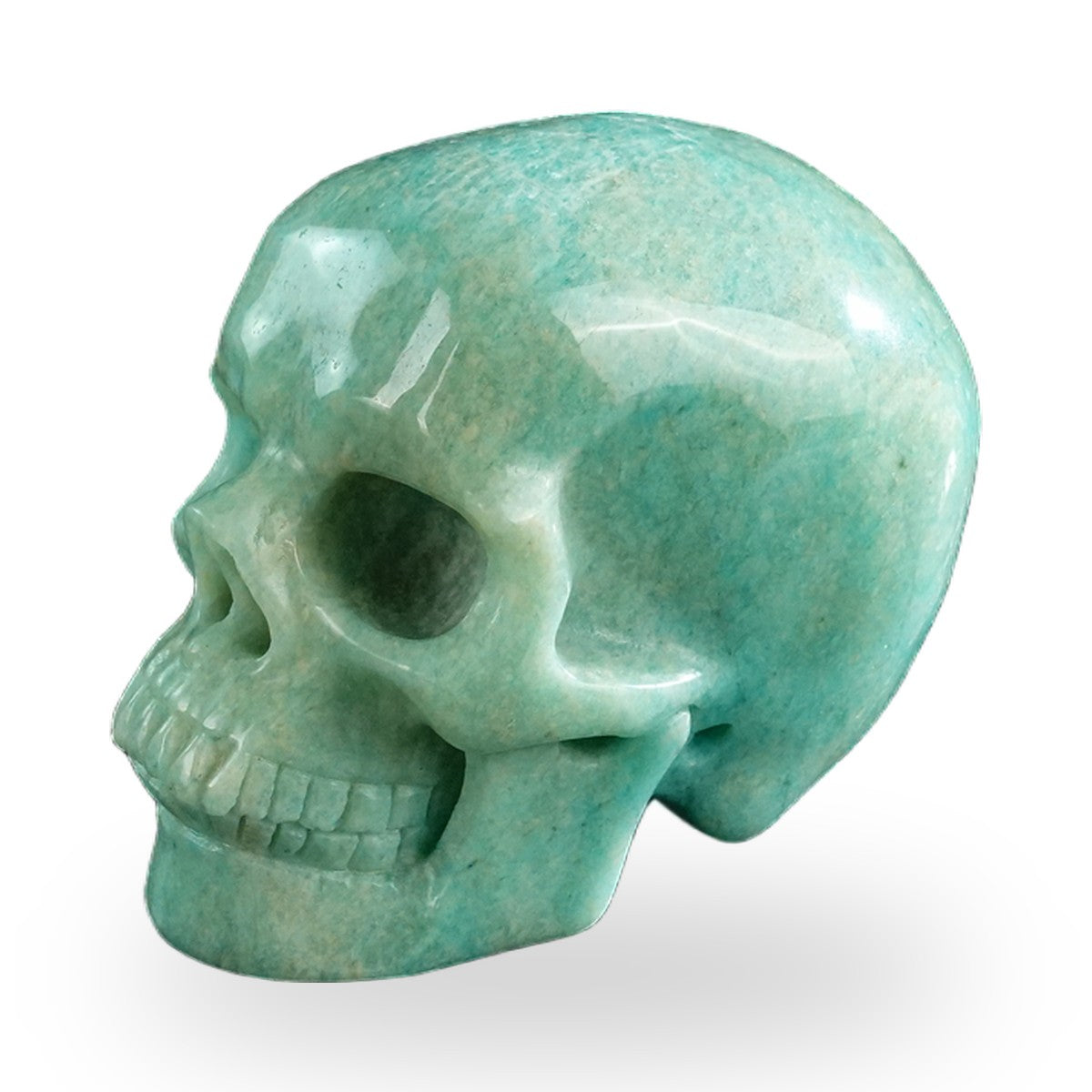 Kindred Vein 3" Amazonite Hand Carved Crystal Realistic Skull Sculpture (SKU: SKH30AA01) - Photo 7