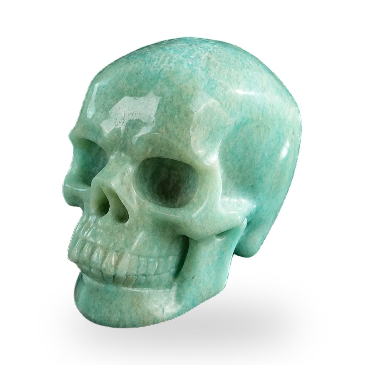 Kindred Vein 3" Amazonite Hand Carved Crystal Realistic Skull Sculpture (SKU: SKH30AA01) - Photo 8