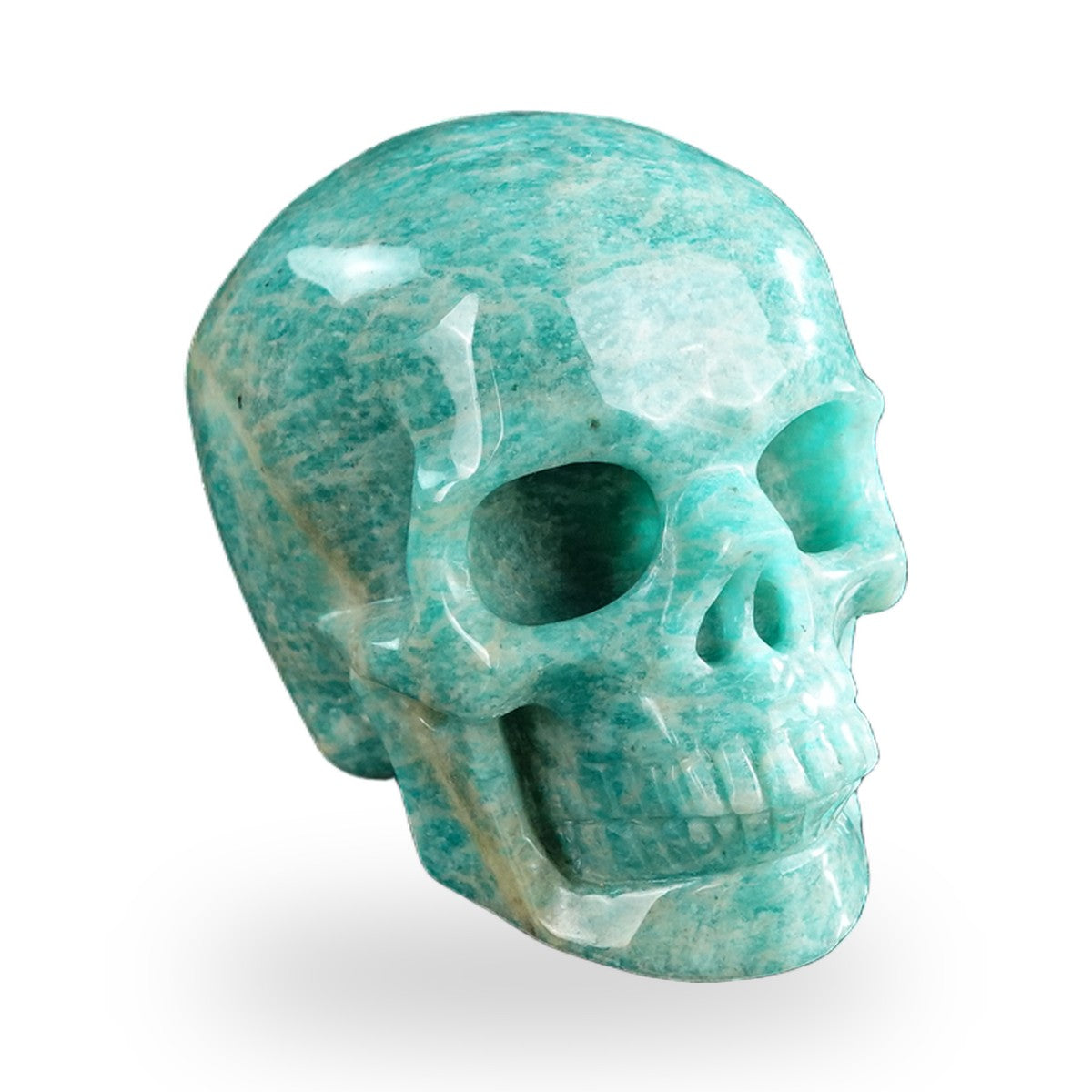 Kindred Vein 3" Amazonite Hand Carved Crystal Realistic Skull Sculpture (SKU: SKH30AA05) - Photo 36