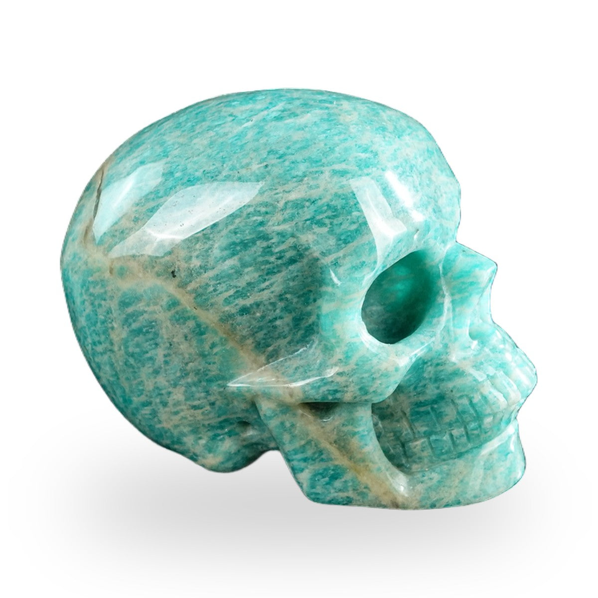 Kindred Vein 3" Amazonite Hand Carved Crystal Realistic Skull Sculpture (SKU: SKH30AA05) - Photo 37