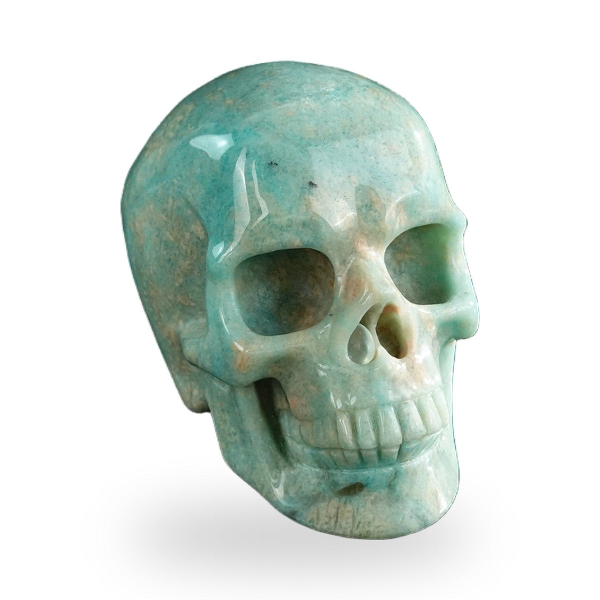 Kindred Vein 3" Amazonite Hand Carved Crystal Realistic Skull Sculpture (SKU: SKH30AA06) - Photo 44
