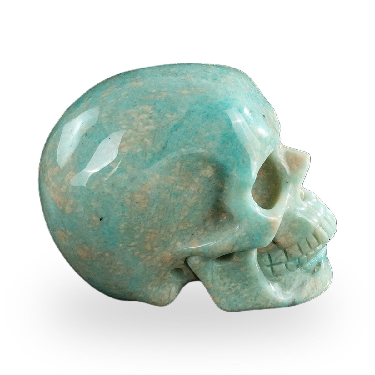 Kindred Vein 3" Amazonite Hand Carved Crystal Realistic Skull Sculpture (SKU: SKH30AA06) - Photo 46