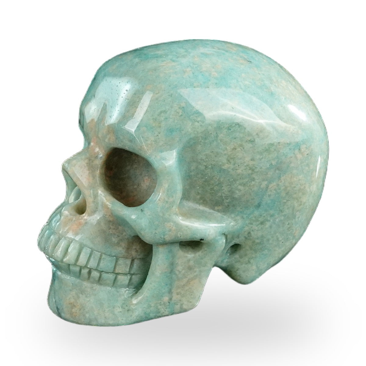 Kindred Vein 3" Amazonite Hand Carved Crystal Realistic Skull Sculpture (SKU: SKH30AA06) - Photo 48