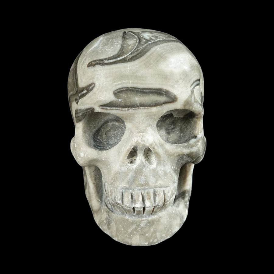 2.2" Black Crazy Agate Hand Carved Crystal Realistic Skull