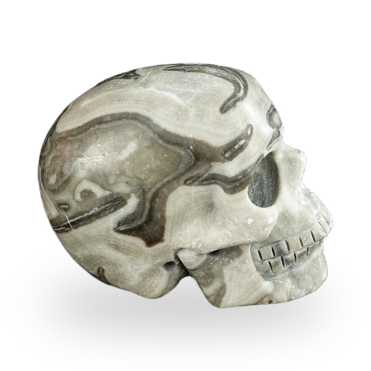 Kindred Vein 2.2" Black Crazy Agate Hand Carved Crystal Realistic Skull Sculpture (SKU: SKH20BCA01) - Photo 4