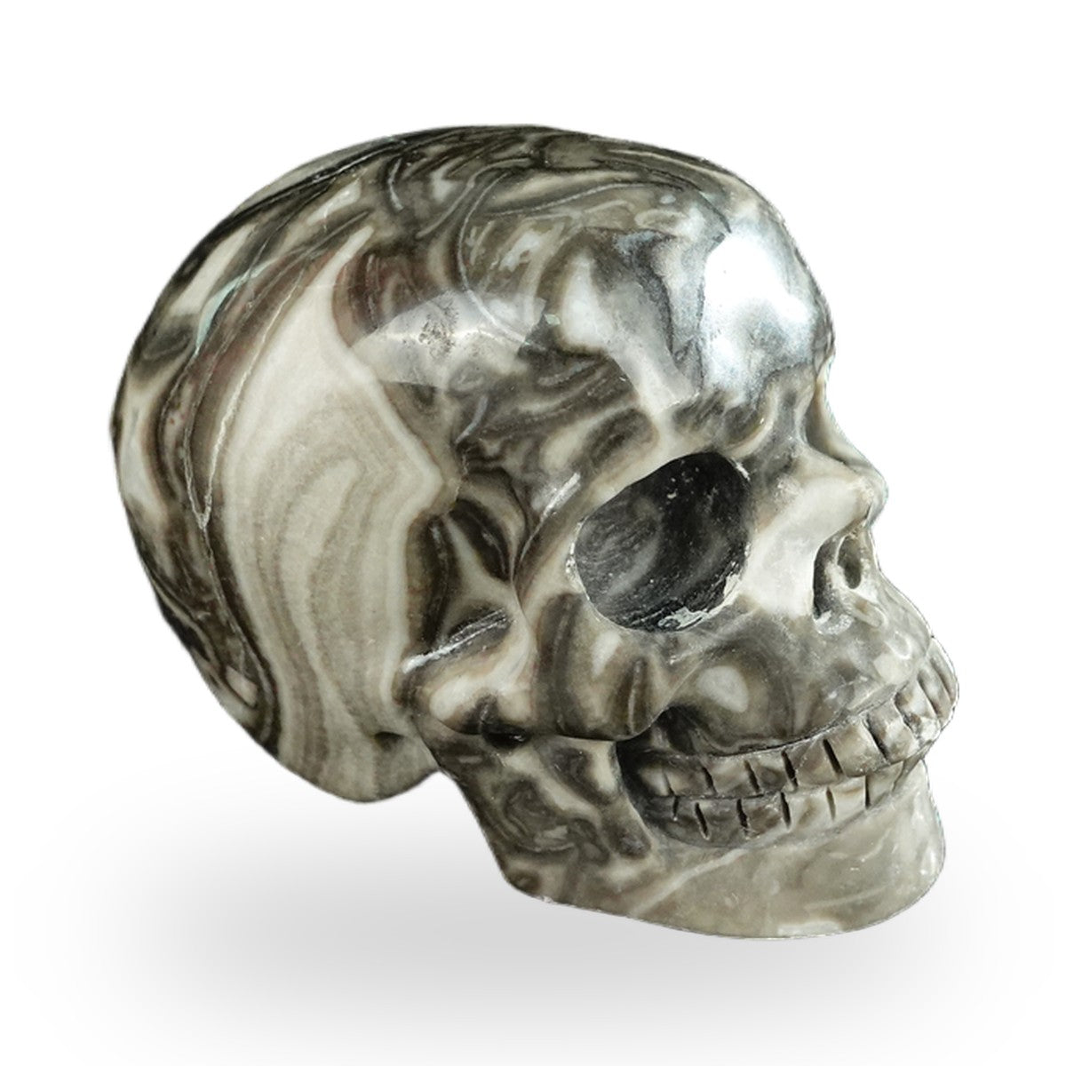 Kindred Vein 2.2" Black Crazy Agate Hand Carved Crystal Realistic Skull Sculpture (SKU: SKH20BCA13) - Photo 98