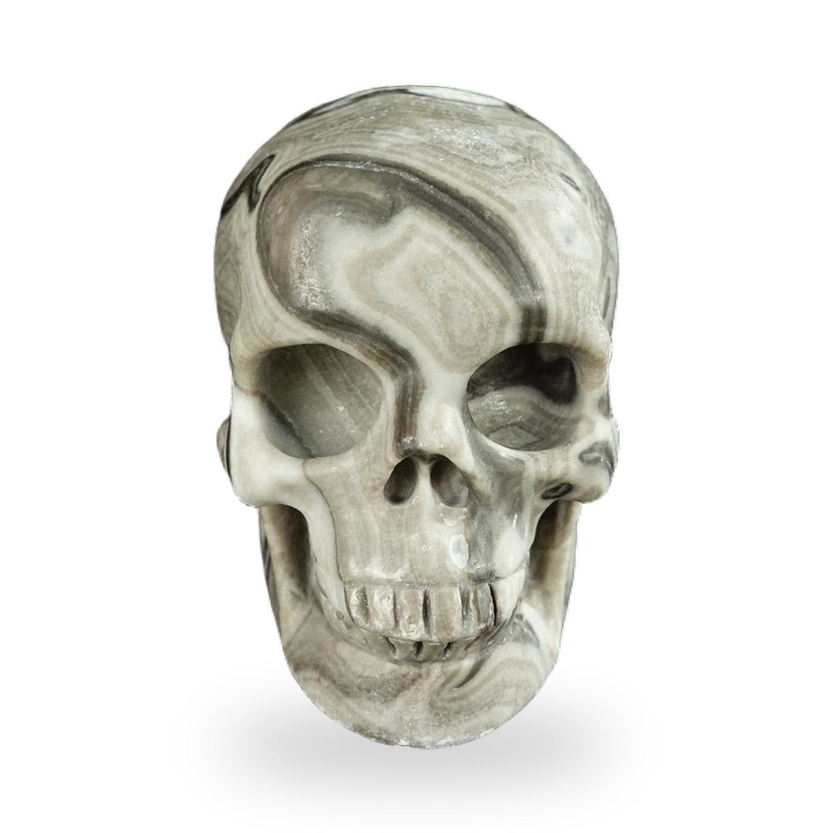 Kindred Vein 2.2" Black Crazy Agate Hand Carved Crystal Realistic Skull Sculpture (SKU: SKH20BCA18) - Photo 134