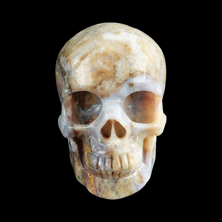 3" Blue Flower Agate Hand Carved Crystal Realistic Skull