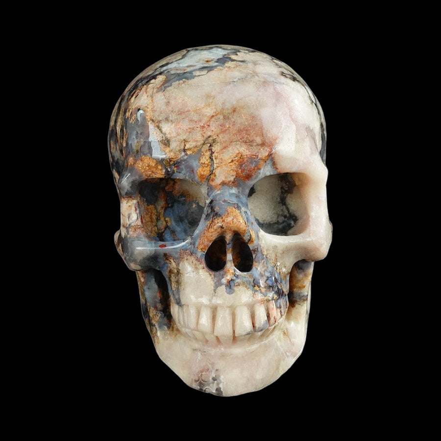 4.5" Blue Flower Agate Hand Carved Crystal Realistic Skull