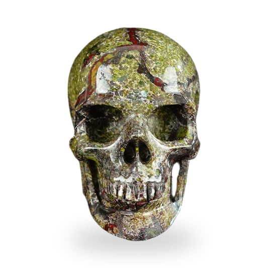 Kindred Vein 2.2" Dragon Blood Jasper Hand Carved Crystal Realistic Skull Sculpture (SKU: SKH20DB01) - Photo 1