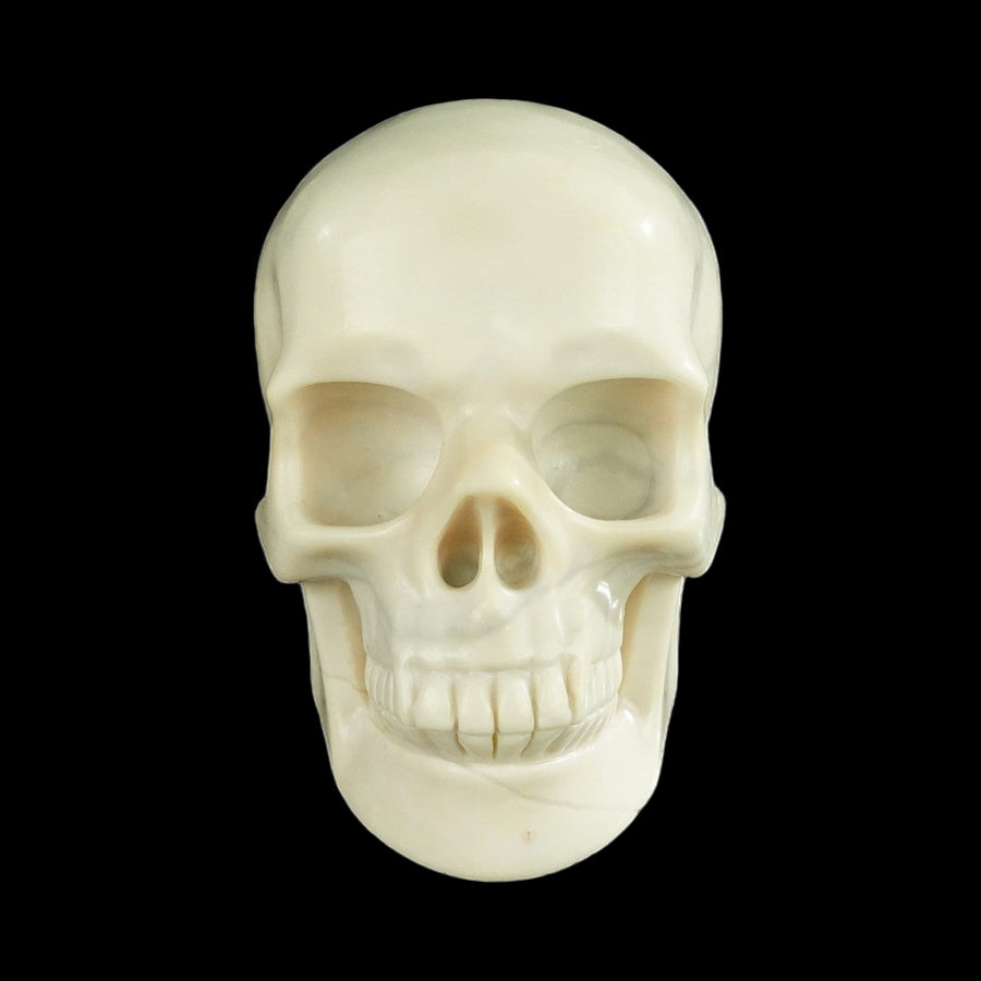 4.5" Ivory Jade Hand Carved Crystal Realistic Skull