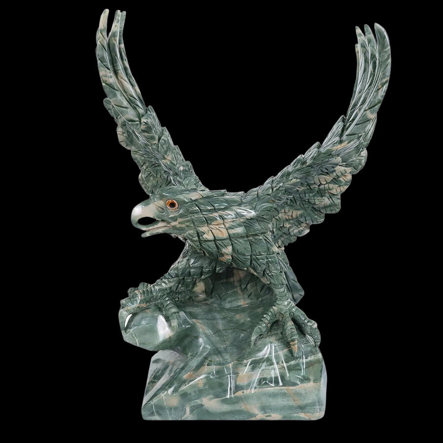 16.5" Nine Dragon Jade Hand Carved Crystal Eagle