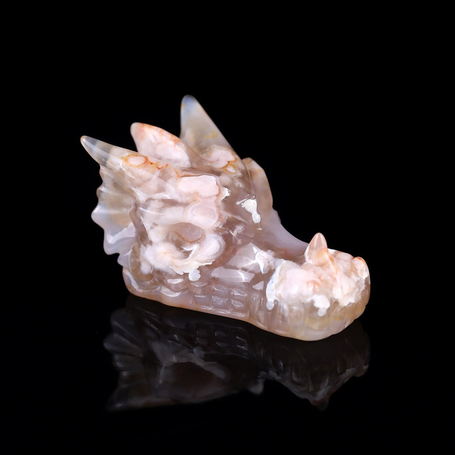 3.0" Sakura Agate Hand Carved Crystal Dragon Skull