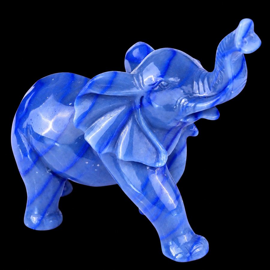 9.1" Blue Aventurine Hand Carved Crystal Elephant