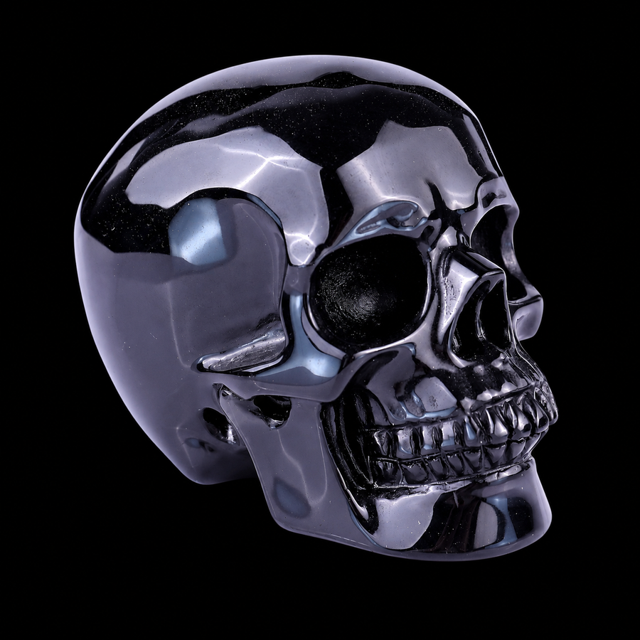 4.4" Black Obsidian Hand Carved Realistic Skull