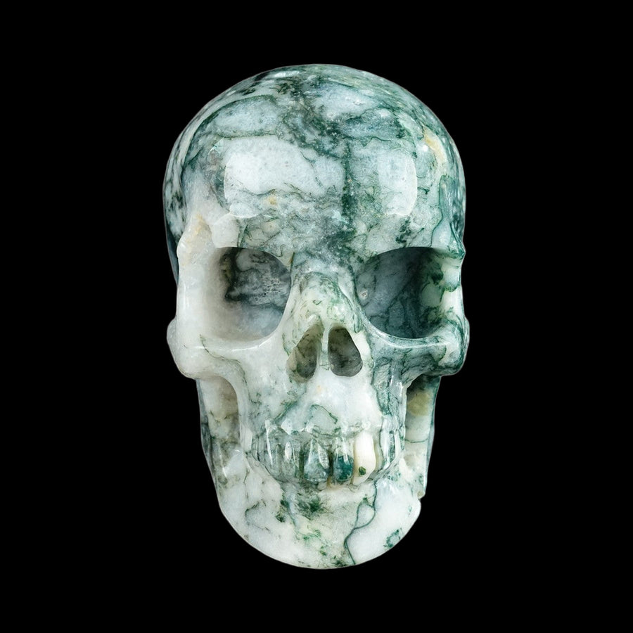 4.5" Moss Agate Hand Carved Crystal Realistic Skull