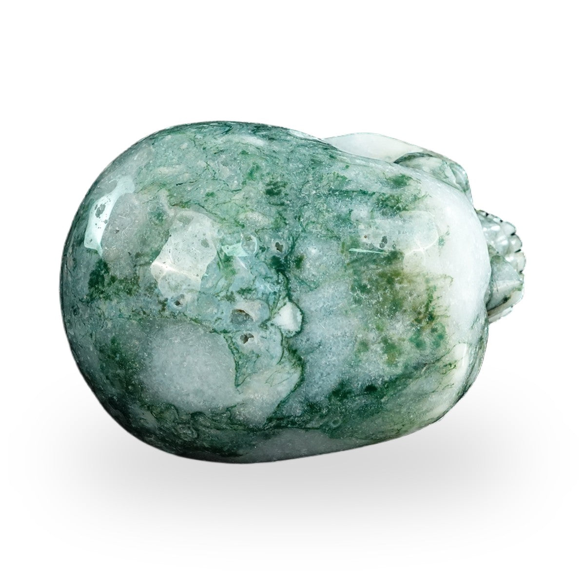 Kindred Vein 4.5" Moss Agate Hand Carved Crystal Realistic Skull Sculpture (SKU: SKH45MA02) - Photo 12