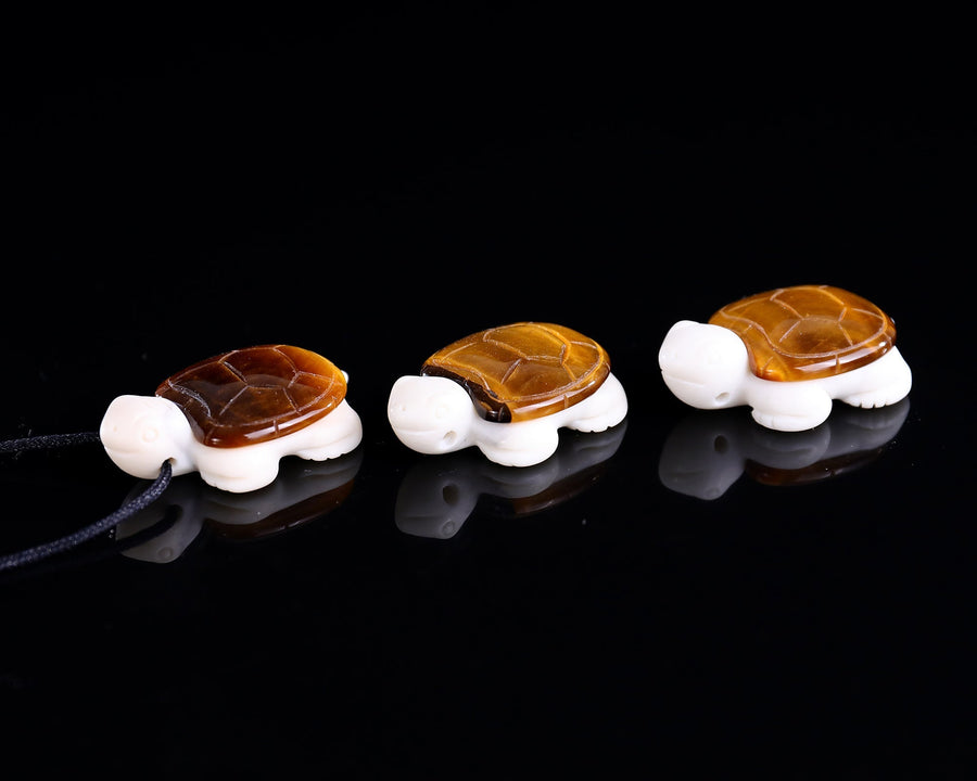 1.5" Tiger Iron Hand Carved Mini Turtle Pendant 3pcs