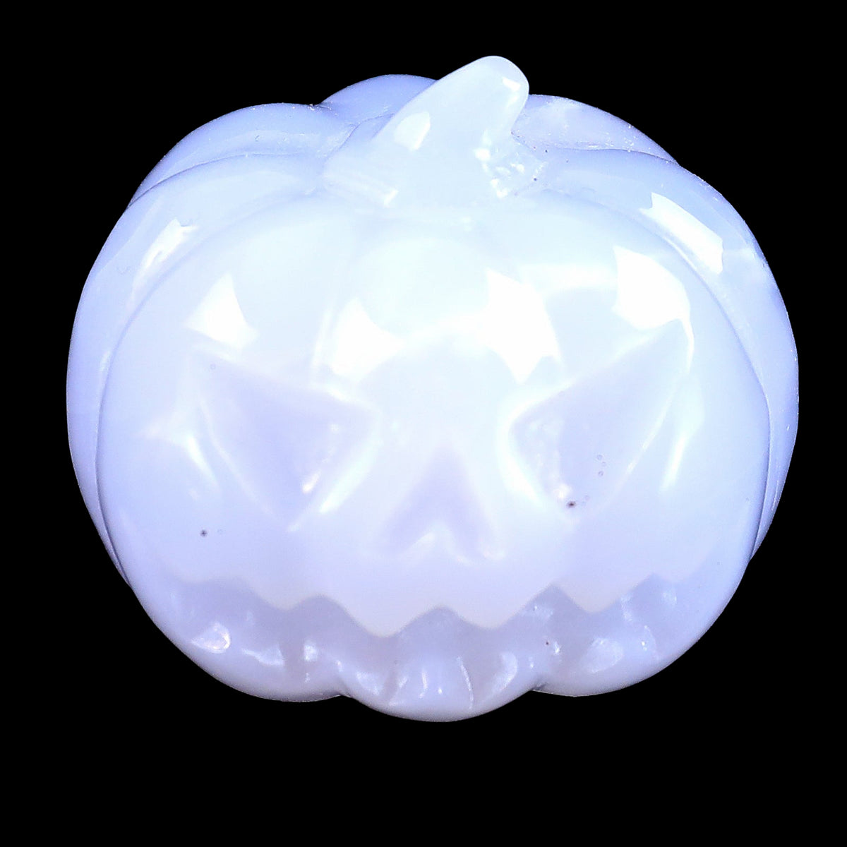 1.7" Natural Blue Chalcedony Hand Carved Crystal Pumpkin, Halloween Gift