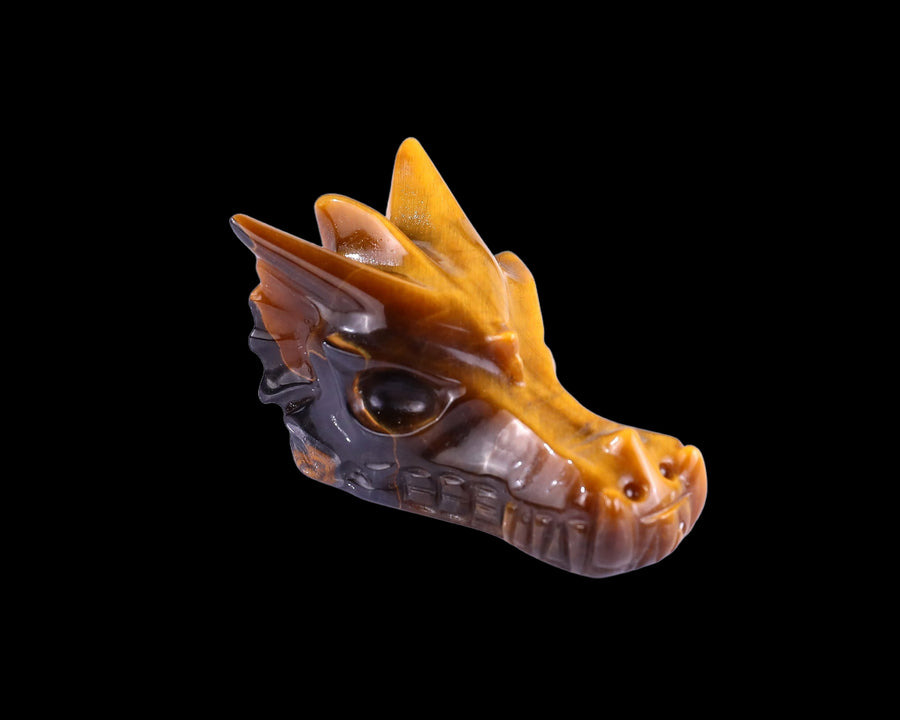 2.0" Tiger Iron Hand Carved Dragon Skull