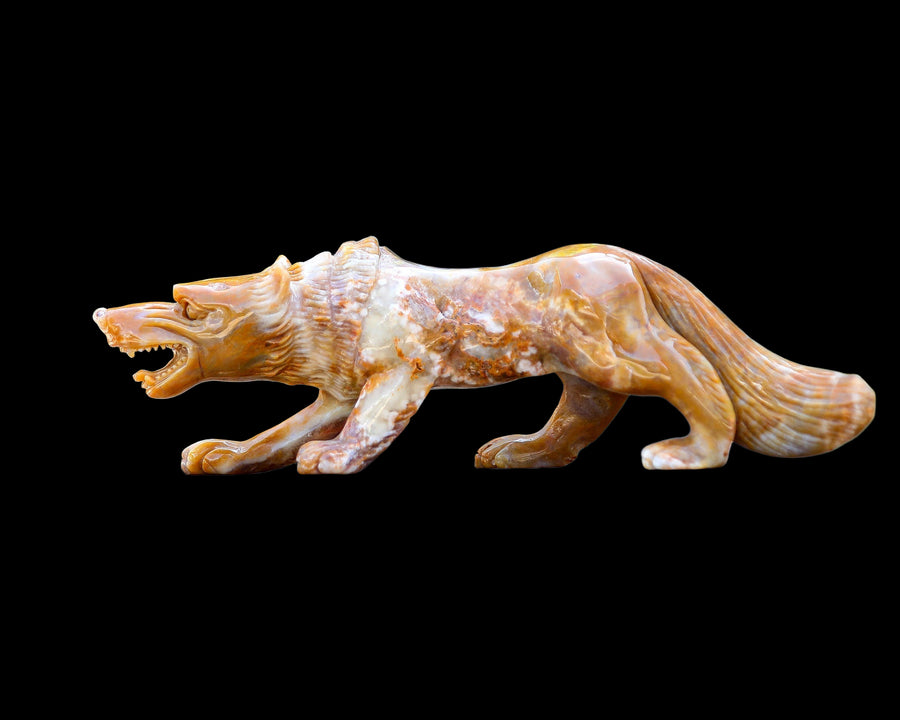 10.2" Chalcedony Hand Carved Crystal Wolf
