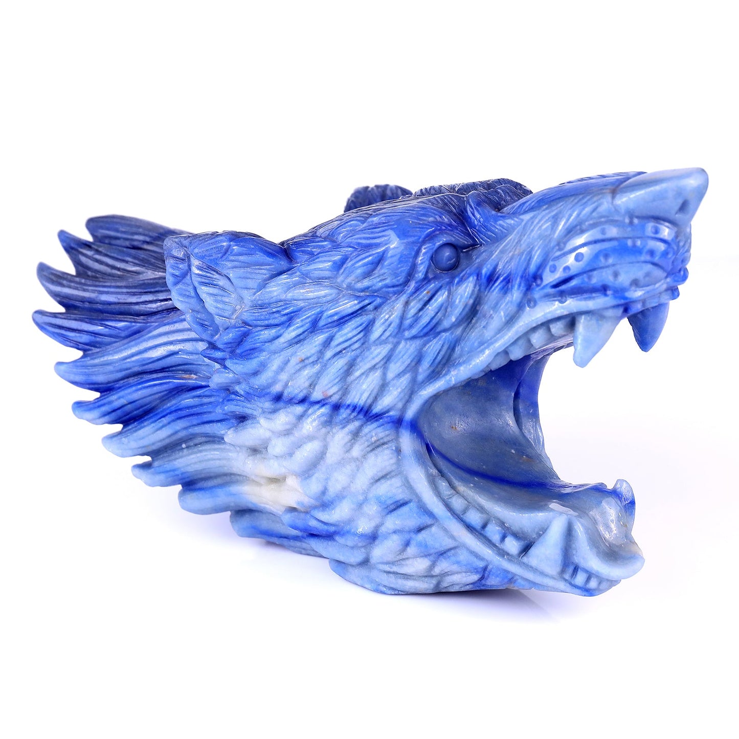 Kindred Vein 10.4" Blue Aventurine Hand Carved Crystal Wolf Head Sculpture (SKU: 2100164) - Photo 2