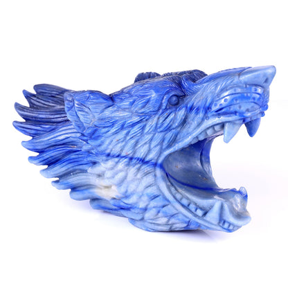 Kindred Vein 10.4" Blue Aventurine Hand Carved Crystal Wolf Head Sculpture (SKU: 2100164) - Photo 2