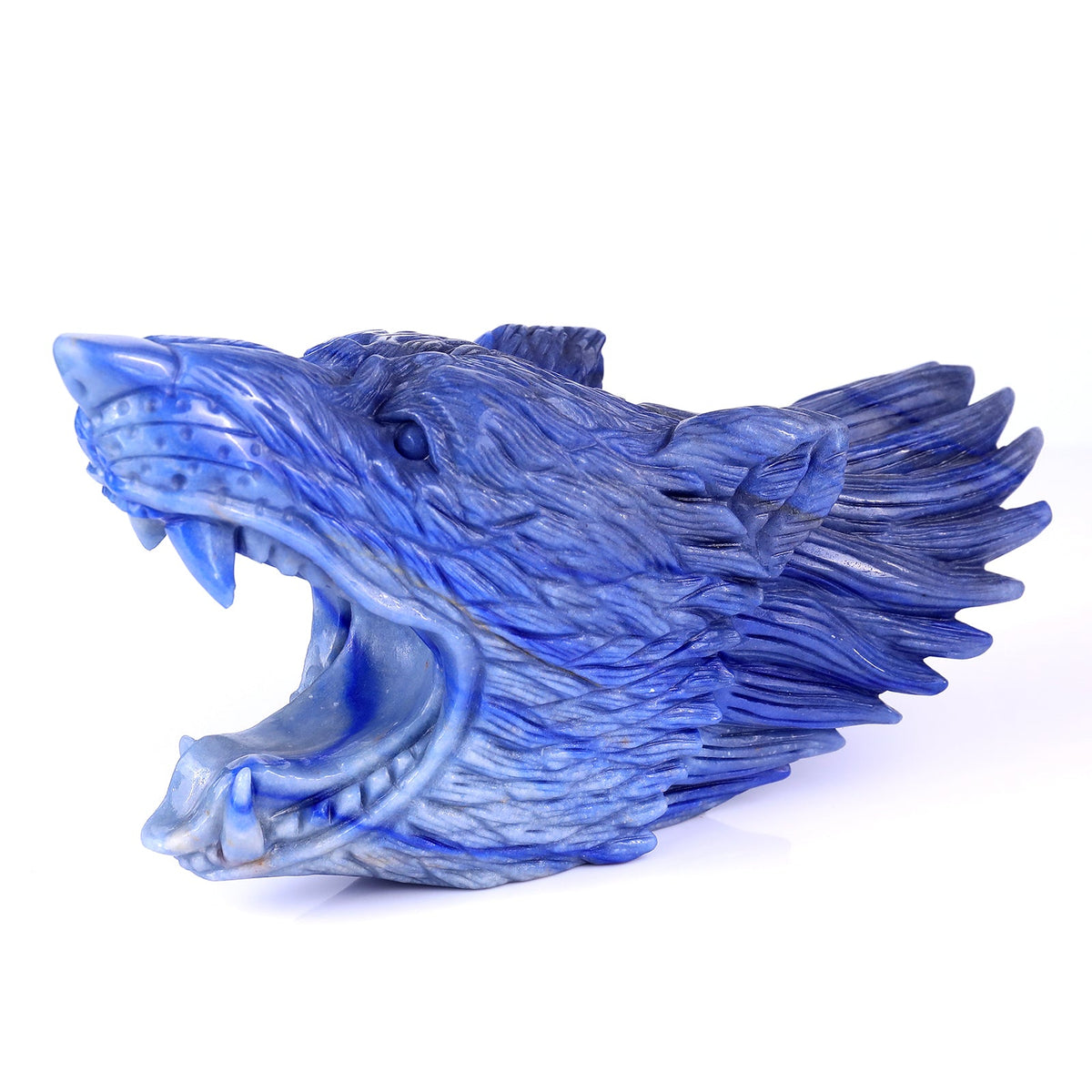 Kindred Vein 10.4" Blue Aventurine Hand Carved Crystal Wolf Head Sculpture (SKU: 2100164) - Photo 7