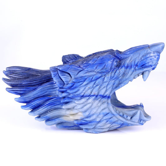 Kindred Vein 10.4" Blue Aventurine Hand Carved Crystal Wolf Head Sculpture (SKU: 2100164) - Photo 1
