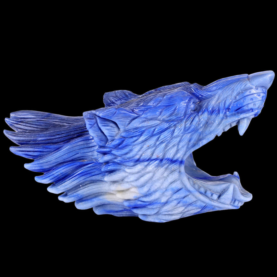 10.4" Blue Aventurine Hand Carved Crystal Wolf Head