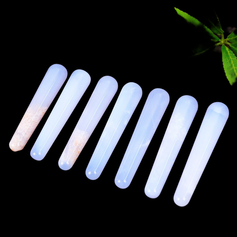 100mm Blue Chalcedony Hand Carved Guasha Wand,Massage Stick