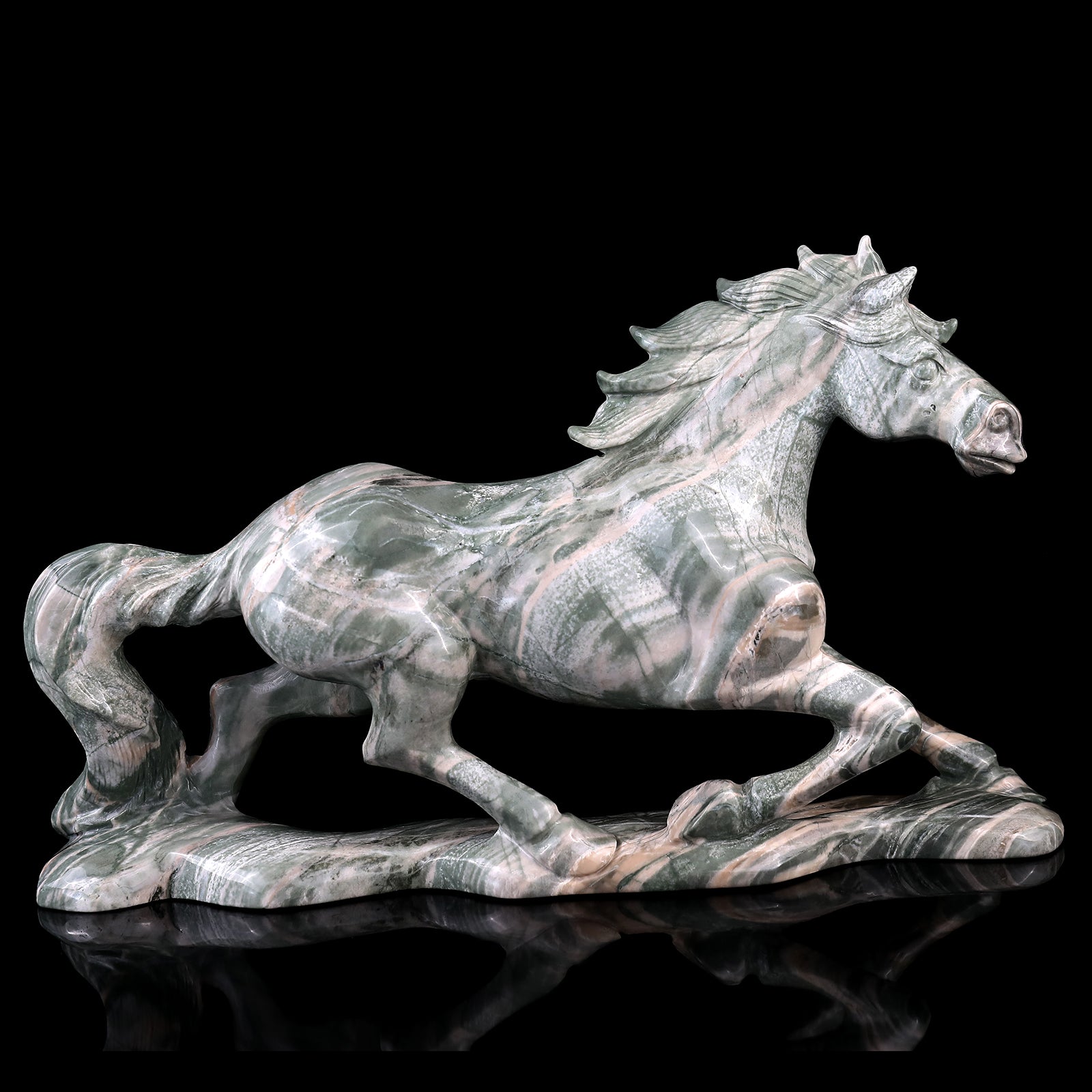 Kindred Vein 6.3" Nine Dragon Jade Hand Carved Crystal Horse Sculpture (SKU: 2100097) - Photo 2