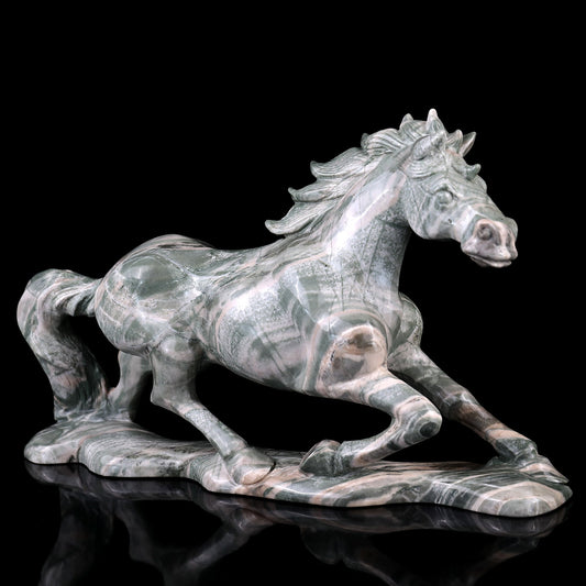 Kindred Vein 6.3" Nine Dragon Jade Hand Carved Crystal Horse Sculpture (SKU: 2100097) - Photo 1