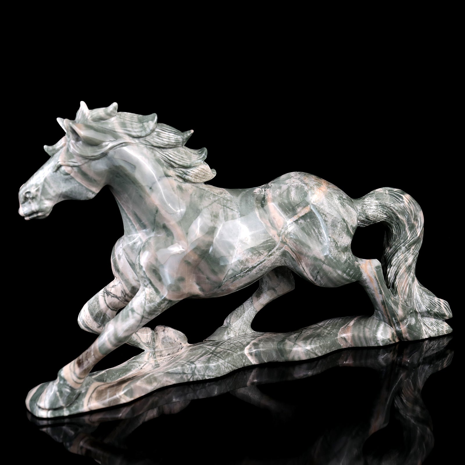 Kindred Vein 6.3" Nine Dragon Jade Hand Carved Crystal Horse Sculpture (SKU: 2100097) - Photo 5