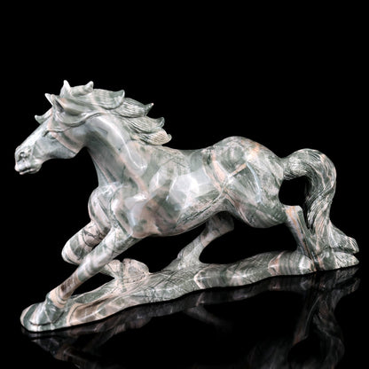 Kindred Vein 6.3" Nine Dragon Jade Hand Carved Crystal Horse Sculpture (SKU: 2100097) - Photo 5