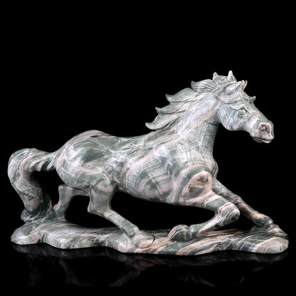 Kindred Vein 6.3" Nine Dragon Jade Hand Carved Crystal Horse Sculpture (SKU: 2100097) - Photo 4