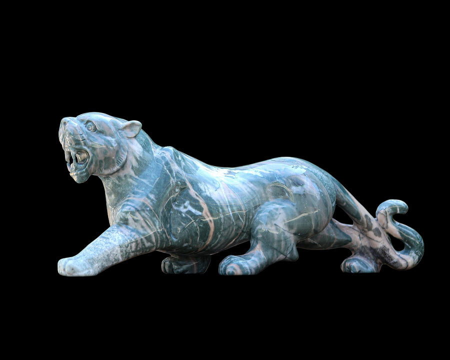 11.6" Nine Dragon Jade Hand Carved Crystal Leopard