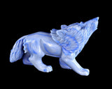 11" Blue Aventurine Crystal Wolf: Hand Carved Home Decor