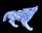 11" Blue Aventurine Crystal Wolf: Hand Carved Home Decor