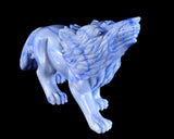 11" Blue Aventurine Crystal Wolf: Hand Carved Home Decor