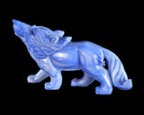 11" Blue Aventurine Crystal Wolf: Hand Carved Home Decor