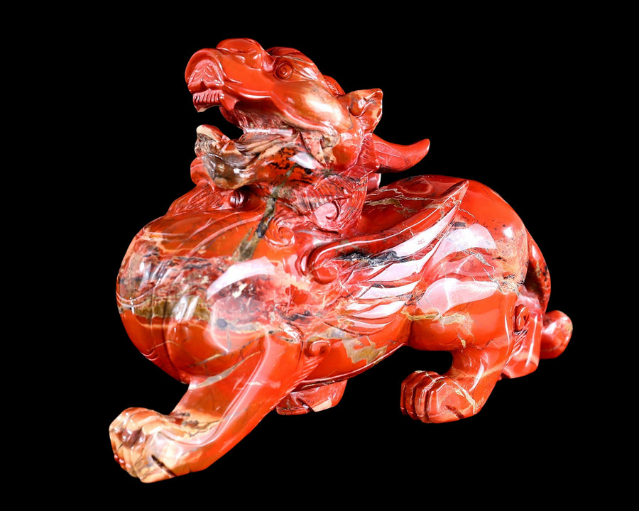 11.4" Natural Red Jasper Hand Carved Crystal Kylin