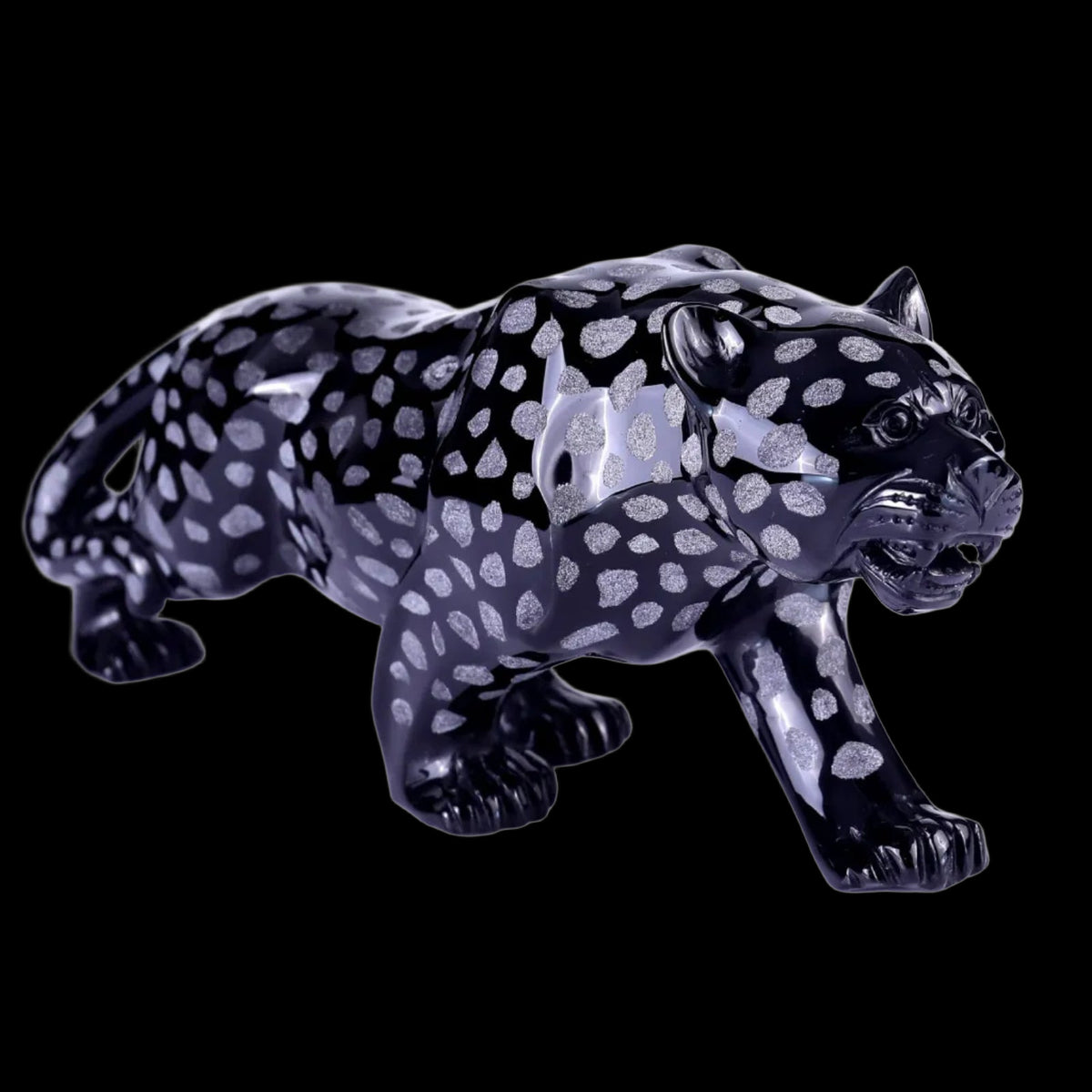 13.8" Black Obsidian Hand Carved Crystal Leopard