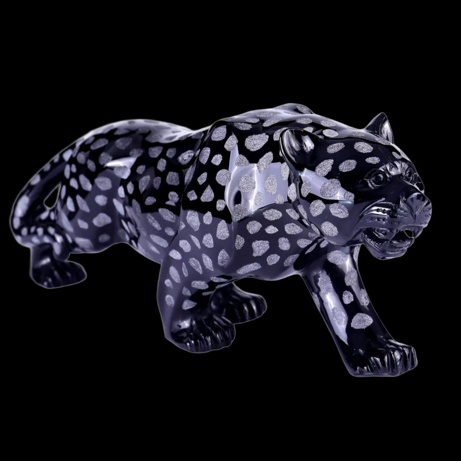 13.8" Black Obsidian Hand Carved Crystal Leopard