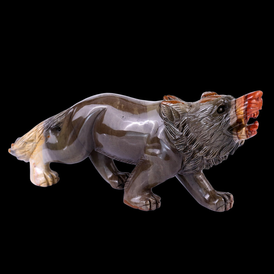 13.8" Polychrome Jasper Hand Carved Crystal Wolf