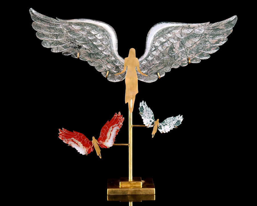 15" Nine Dragon Jade Hand Carved Angel Wings