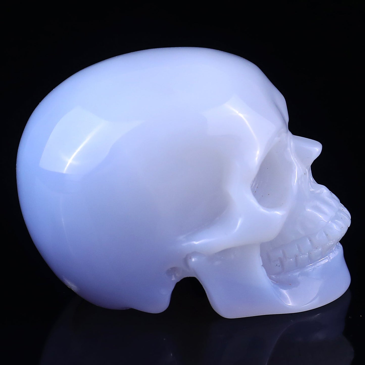 Kindred Vein 2.2" Blue Chalcedony Hand Carved Crystal Realistic Skull Sculpture (SKU: 2100019) - Photo 3