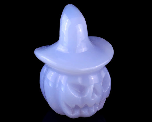 Kindred Vein 2.2” Blue Chalcedony Hand Carved Wizard Pumpkin Sculpture (SKU: 3100083) - Photo 1