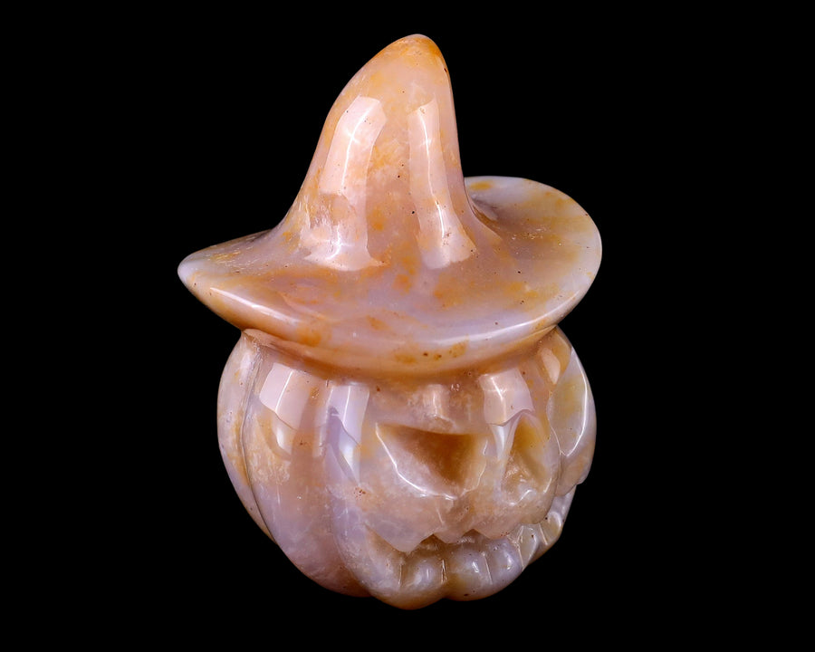 2.2" Chalcedony Hand Carved Crystal Wizard Pumpkin